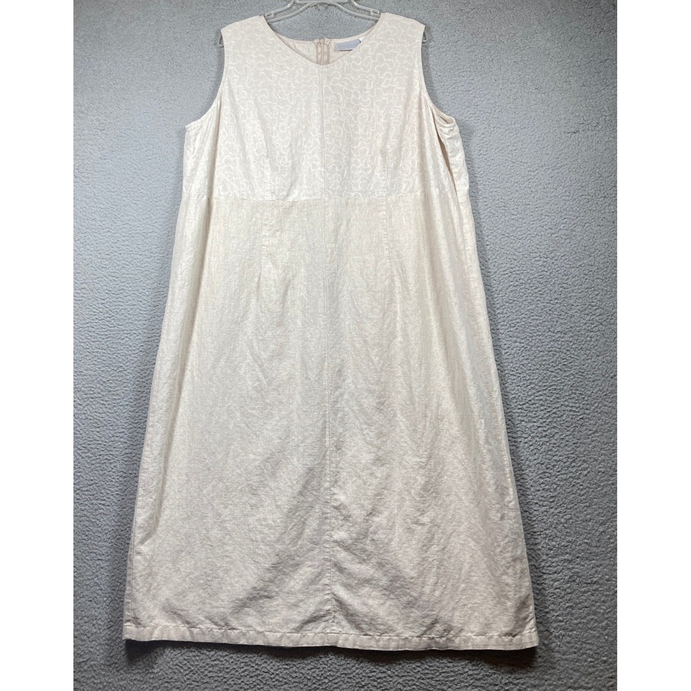 Worthington Woman Maxi Dress Womens 22W Beige Linen Blend Embroidered V-Neck